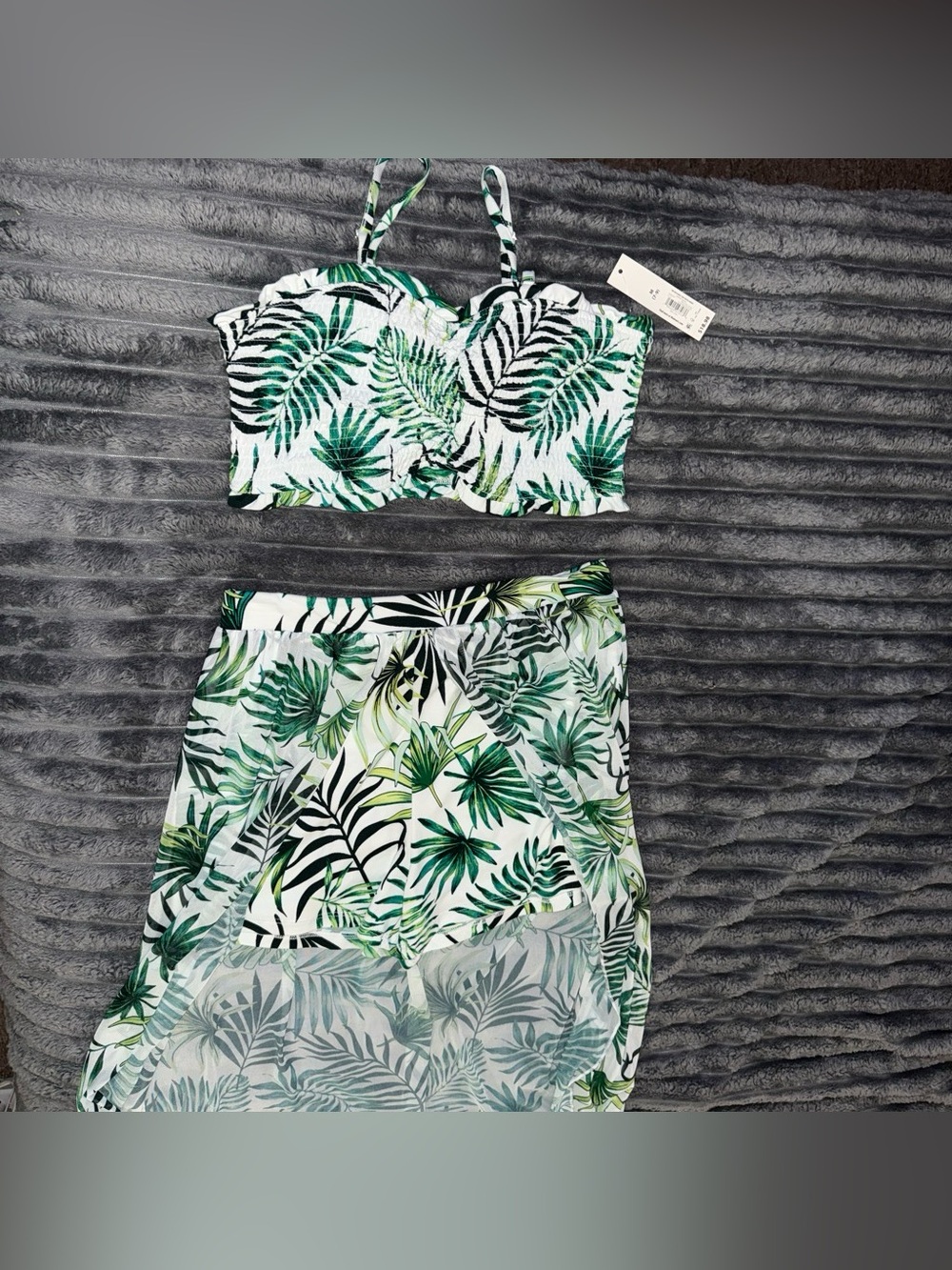 No Boundaries Green White Tropical Strapless Dress Set - Picture 1 of 6